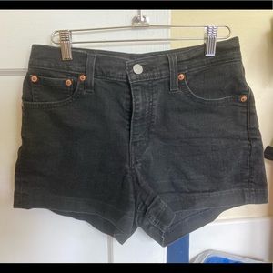 Levi’s high waisted black jean shorts